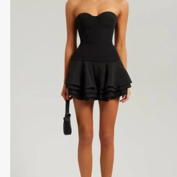 Heiress Beverly Hills BLACK CORSET CHIFFON FLARED MINI DRESS - Picture 1 of 2